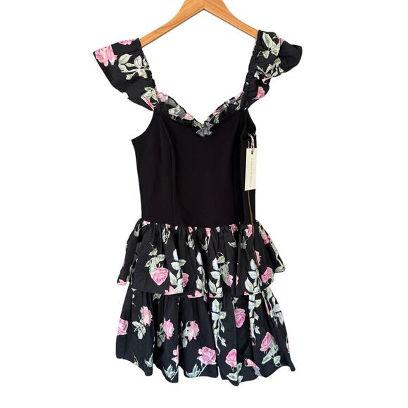 LoveShackFancy Sanam Mini Dress Painted Mime Black Floral Size 8 NWT - Picture 4 of 13